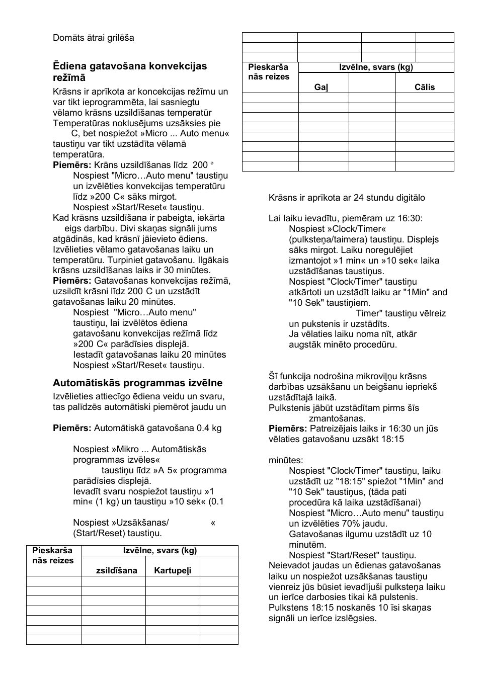 Ēdiena gatavońana konvekcijas reņīmā, Automātiskās programmas izvēlne, Pulkstenis | Taimeris | Gorenje GMO-24 DCS User Manual | Page 161 / 177