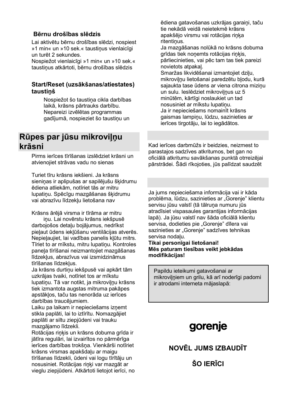 Rūpes par jūsu mikroviļņu krāsni, Vide, Garantija un serviss | Gorenje GMO-24 DCS User Manual | Page 162 / 177