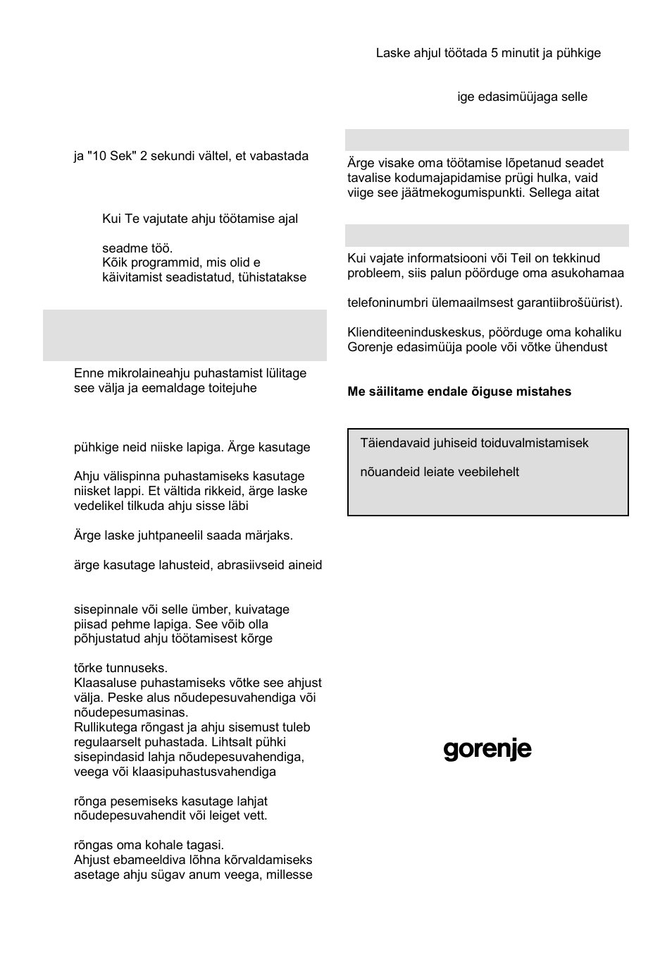 Mikrolaineahju hooldamine, Keskkond, Garantii & hooldus | Gorenje GMO-24 DCS User Manual | Page 177 / 177