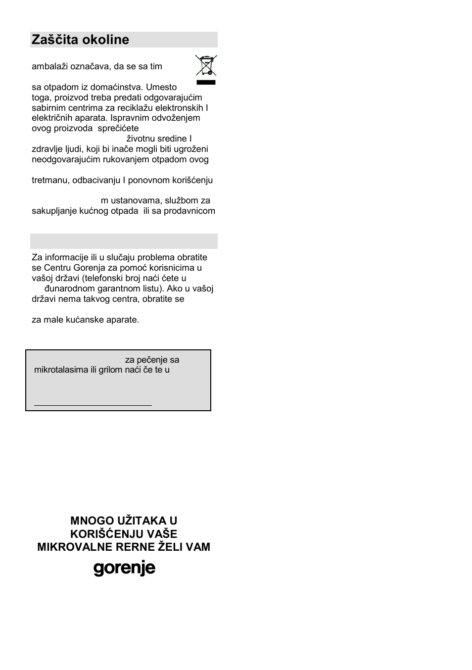 Zańĉita okoline, Garancija i servis | Gorenje GMO-24 DCS User Manual | Page 24 / 177