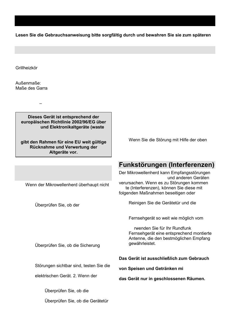 Gebrauchsanweisung de, Technische daten, Bevor sie den kundendienst anrufen | Funkstörungen (interferenzen) | Gorenje GMO-24 DCS User Manual | Page 41 / 177