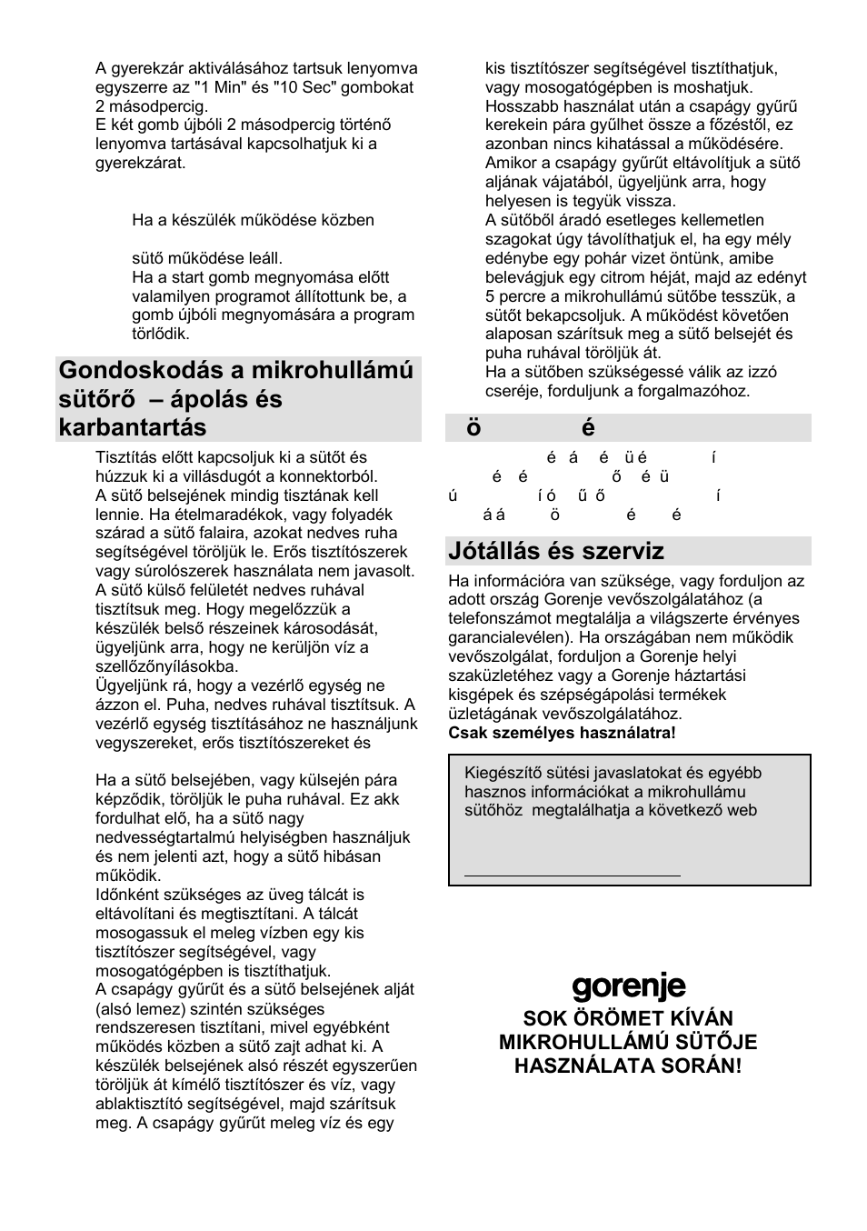 Környezetvédelem, Jótállás és szerviz | Gorenje GMO-24 DCS User Manual | Page 65 / 177