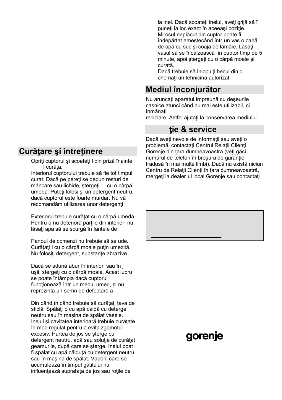 Curăŝare şi întreŝinere, Mediul înconjurător, Garan ŝie & service | Gorenje GMO-24 DCS User Manual | Page 81 / 177