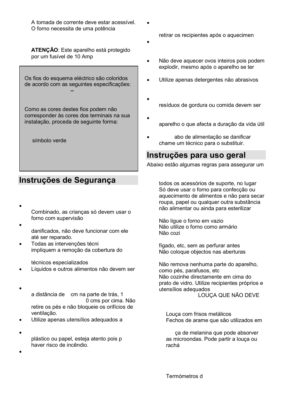 Instruções de segurança, Instruções para uso geral | Gorenje GMO-24 DCS User Manual | Page 97 / 177