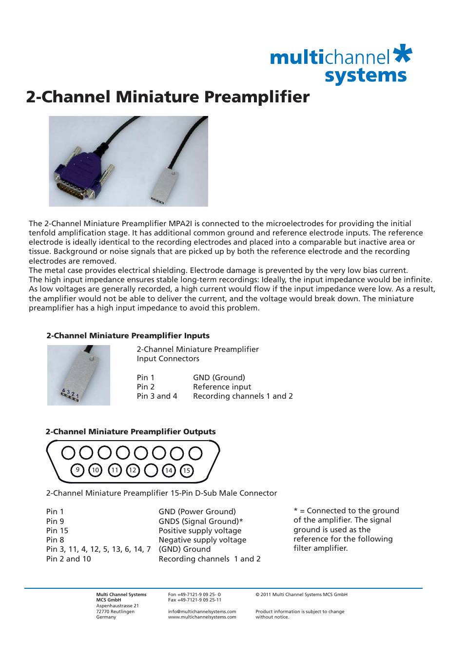 Multichannel Systems MPA2I User Manual | 2 pages