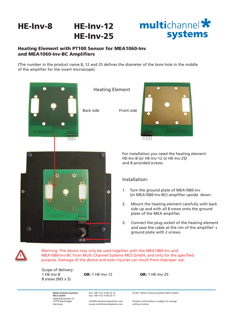 Multichannel Systems HE-Inv-25 User Manual | 1 page