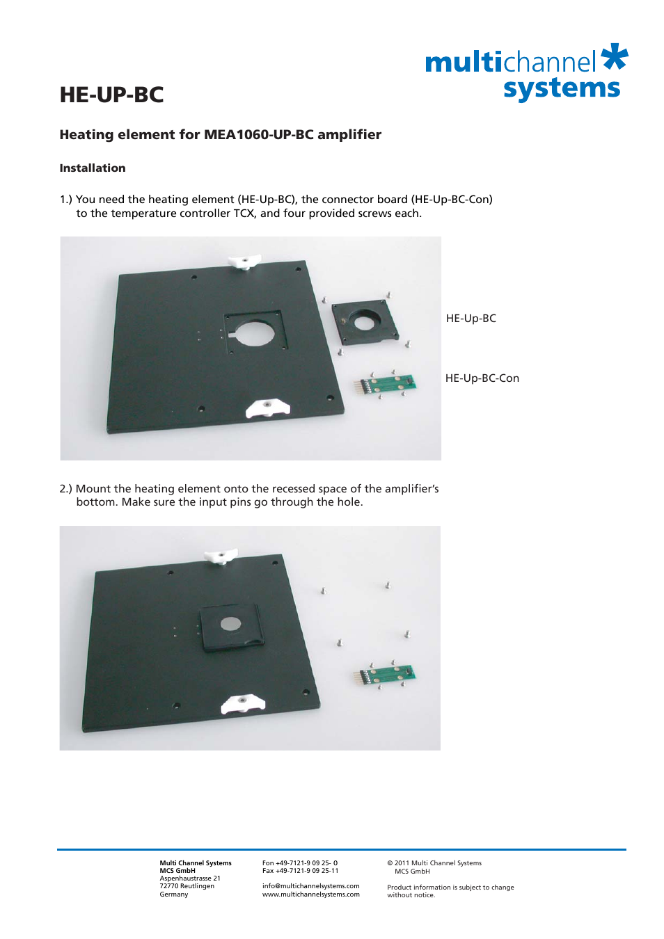 Multichannel Systems HE-Up-BC User Manual | 2 pages