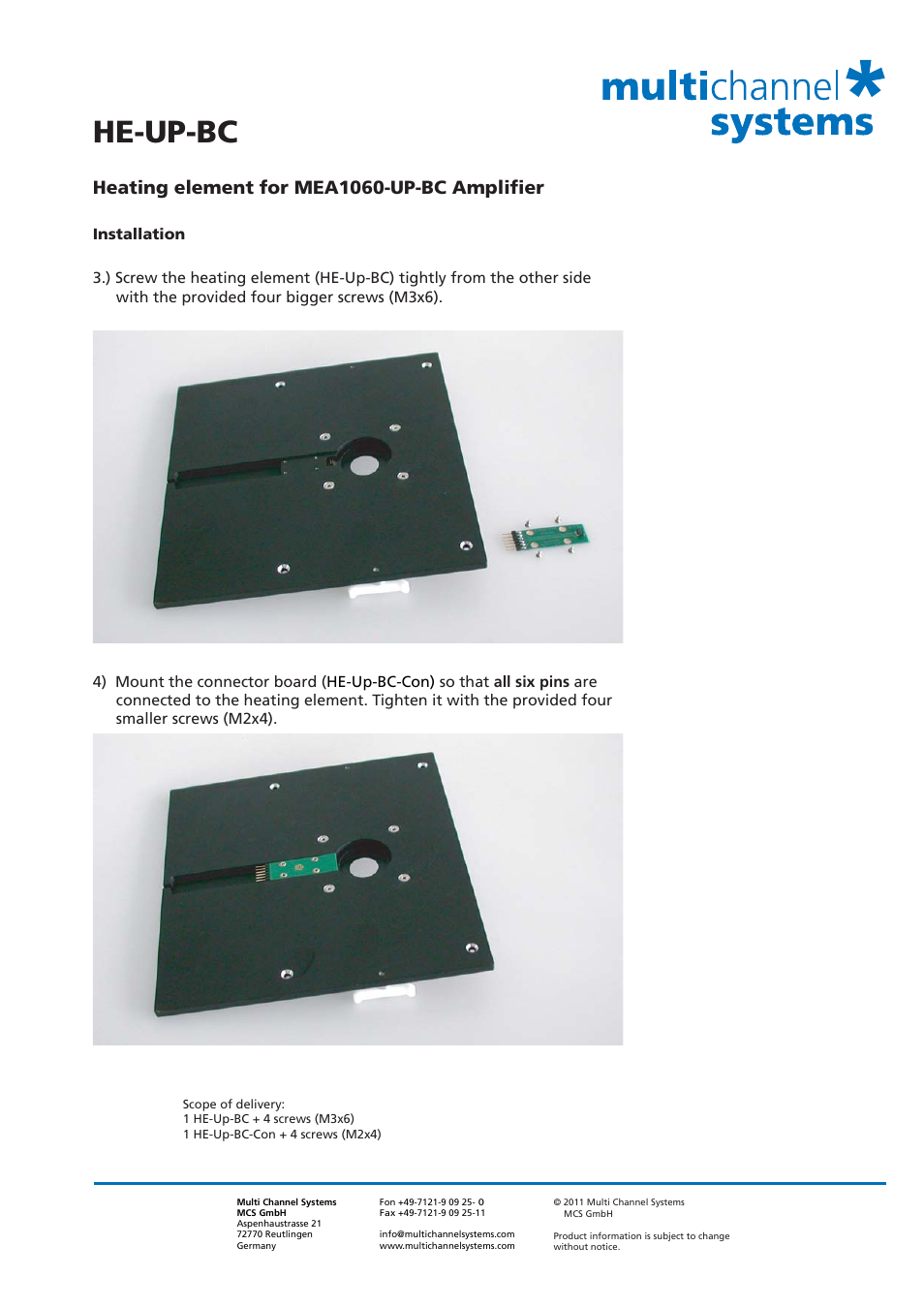 He-up-bc, Heating element for mea1060-up-bc amplifier | Multichannel Systems HE-Up-BC User Manual | Page 2 / 2