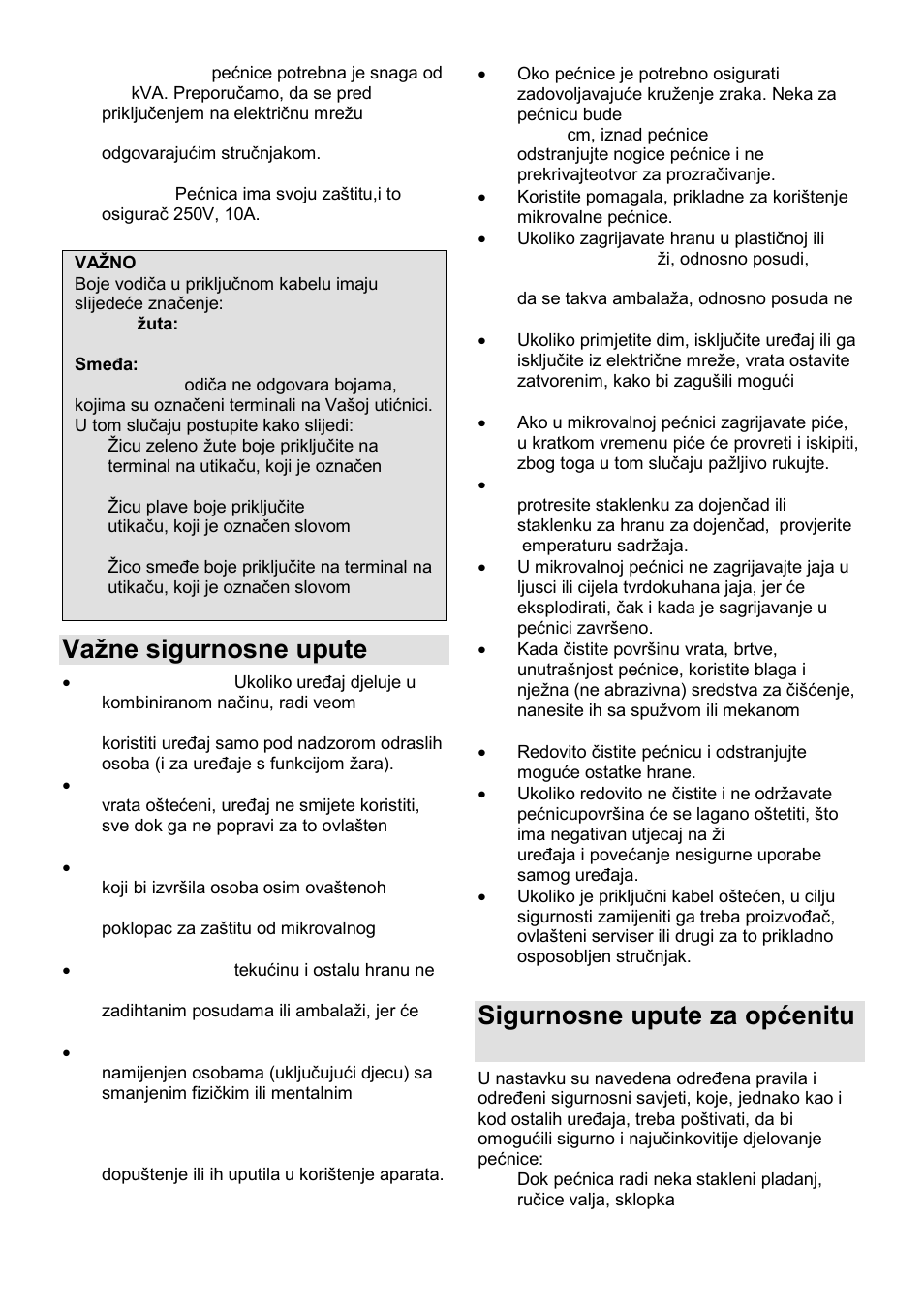Vaņne sigurnosne upute, Sigurnosne upute za općenitu uporabu | Gorenje GMO-23 DGE User Manual | Page 11 / 168