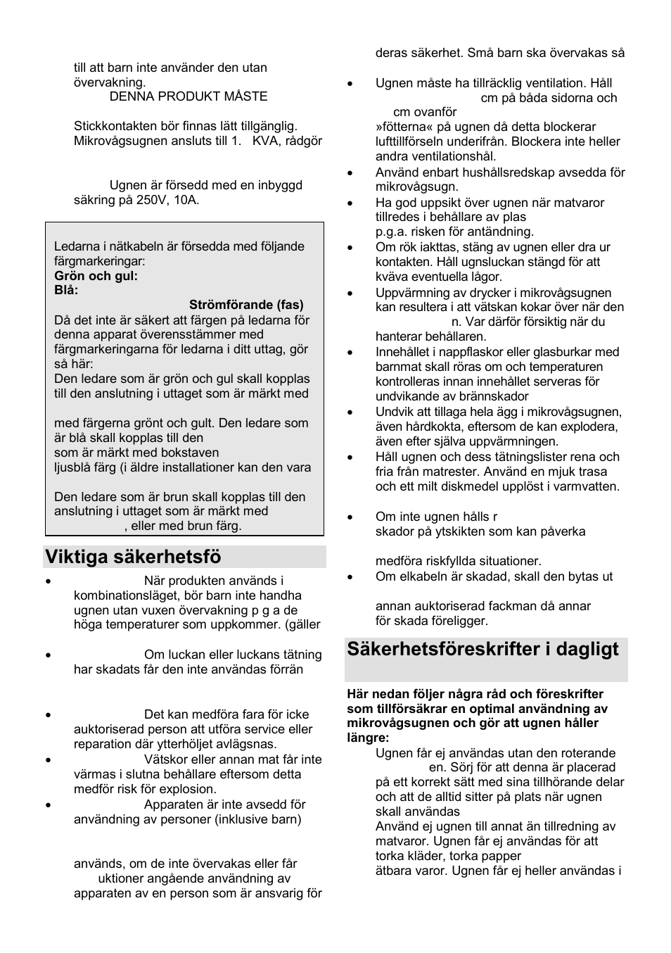 Viktiga säkerhetsföreskrifter, Säkerhetsföreskrifter i dagligt bruk | Gorenje GMO-23 DGE User Manual | Page 128 / 168