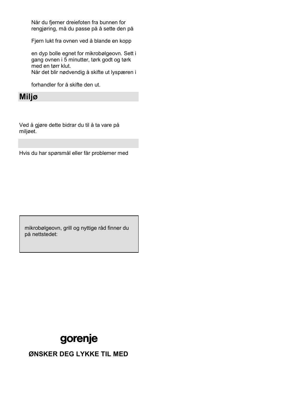 Miljø, Garanti og service | Gorenje GMO-23 DGE User Manual | Page 140 / 168