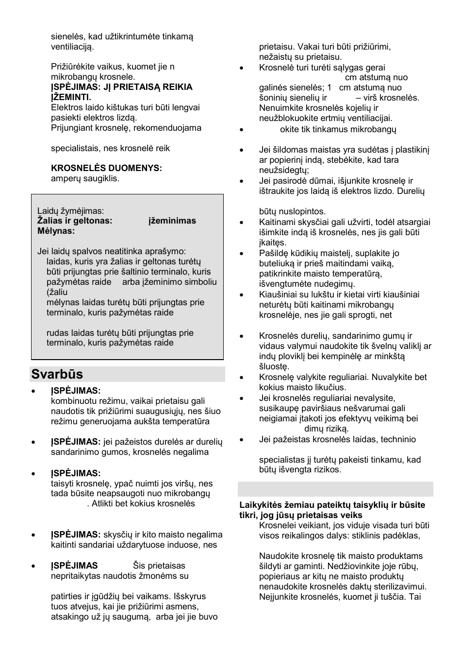 Svarbūs saugos reikalavimai, Saugumo instrukcijos | Gorenje GMO-23 DGE User Manual | Page 156 / 168