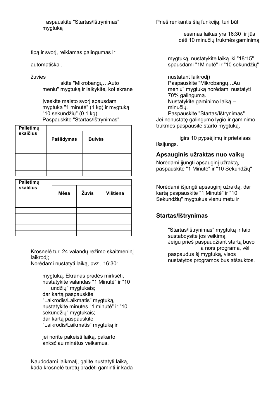 Automatinis gaminimas - meniu, Laikrodis, Laikmatis | Apsauginis uņraktas nuo vaikų, Startas/ińtrynimas | Gorenje GMO-23 DGE User Manual | Page 160 / 168