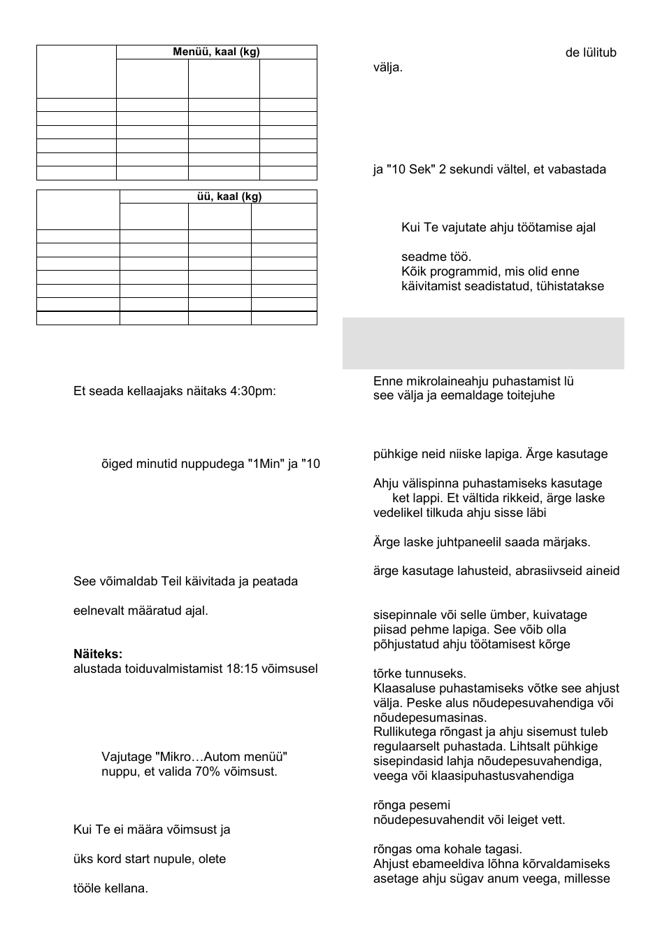 Mikrolaineahju hooldamine, Kell, Taimer | Lapse turvalukk, Start/reset | Gorenje GMO-23 DGE User Manual | Page 167 / 168