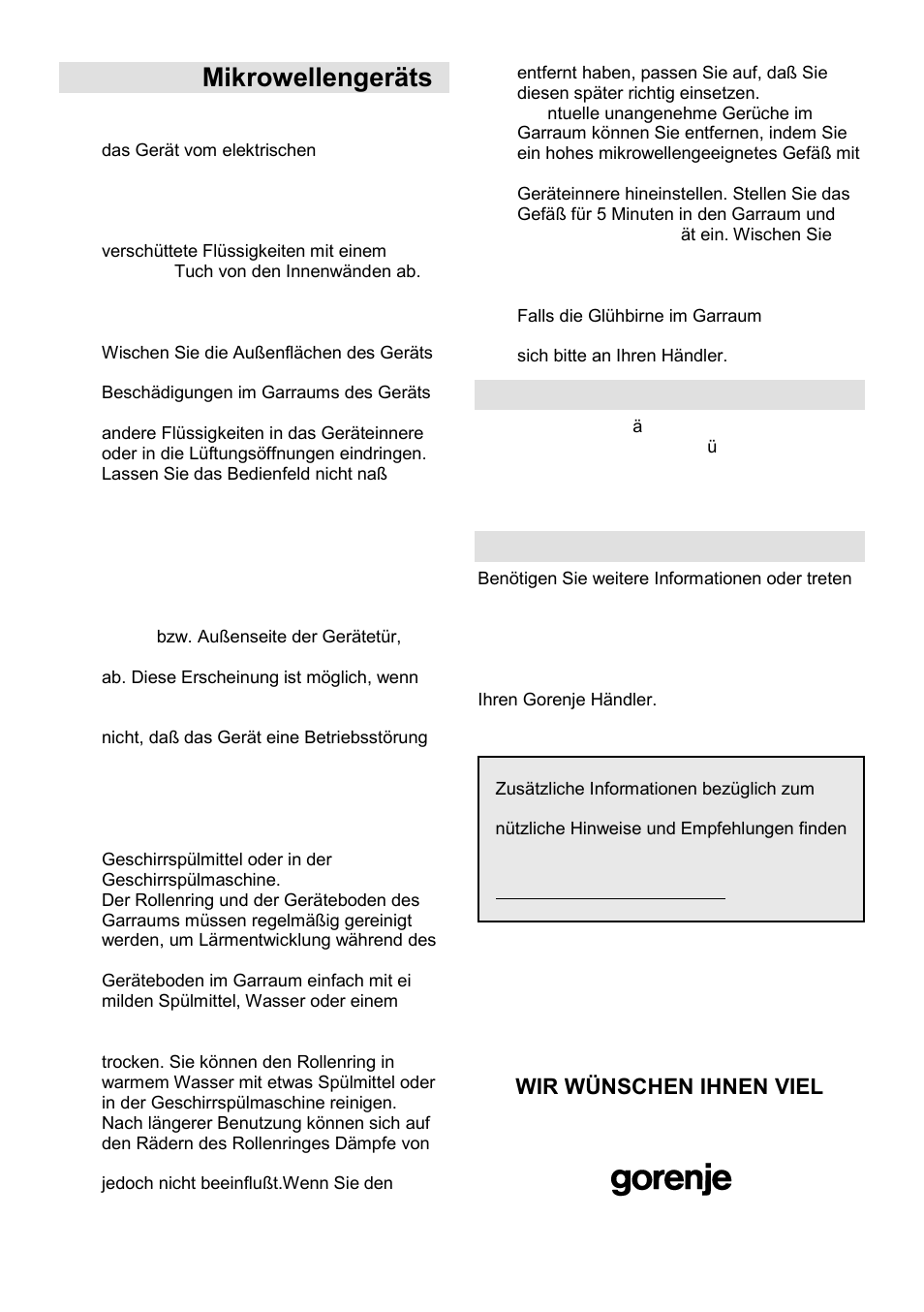 Pflege des mikrowellengeräts, Umweltschutz, Garantie und kundendienst | Gorenje GMO-23 DGE User Manual | Page 46 / 168