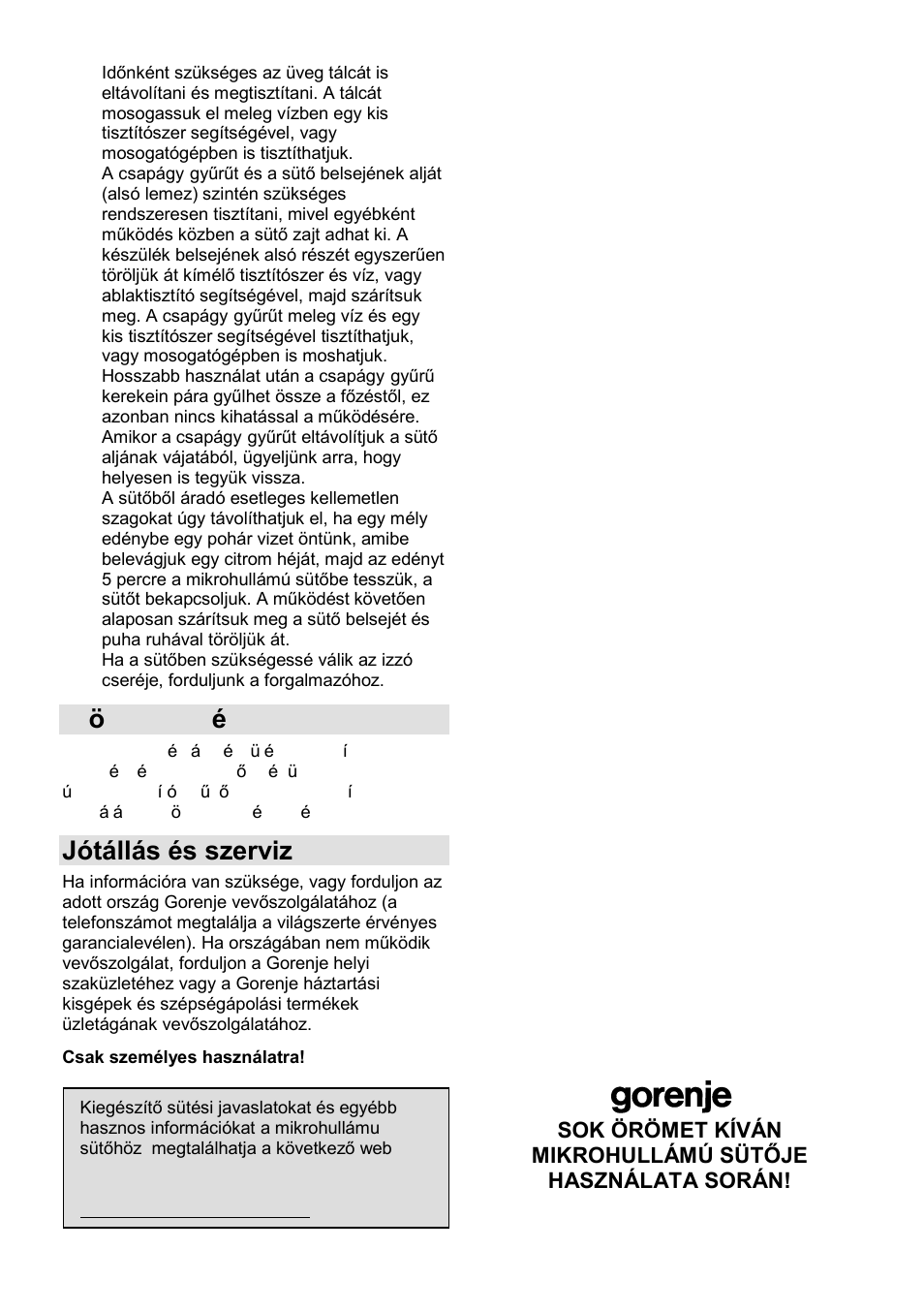 Környezetvédelem, Jótállás és szerviz | Gorenje GMO-23 DGE User Manual | Page 61 / 168