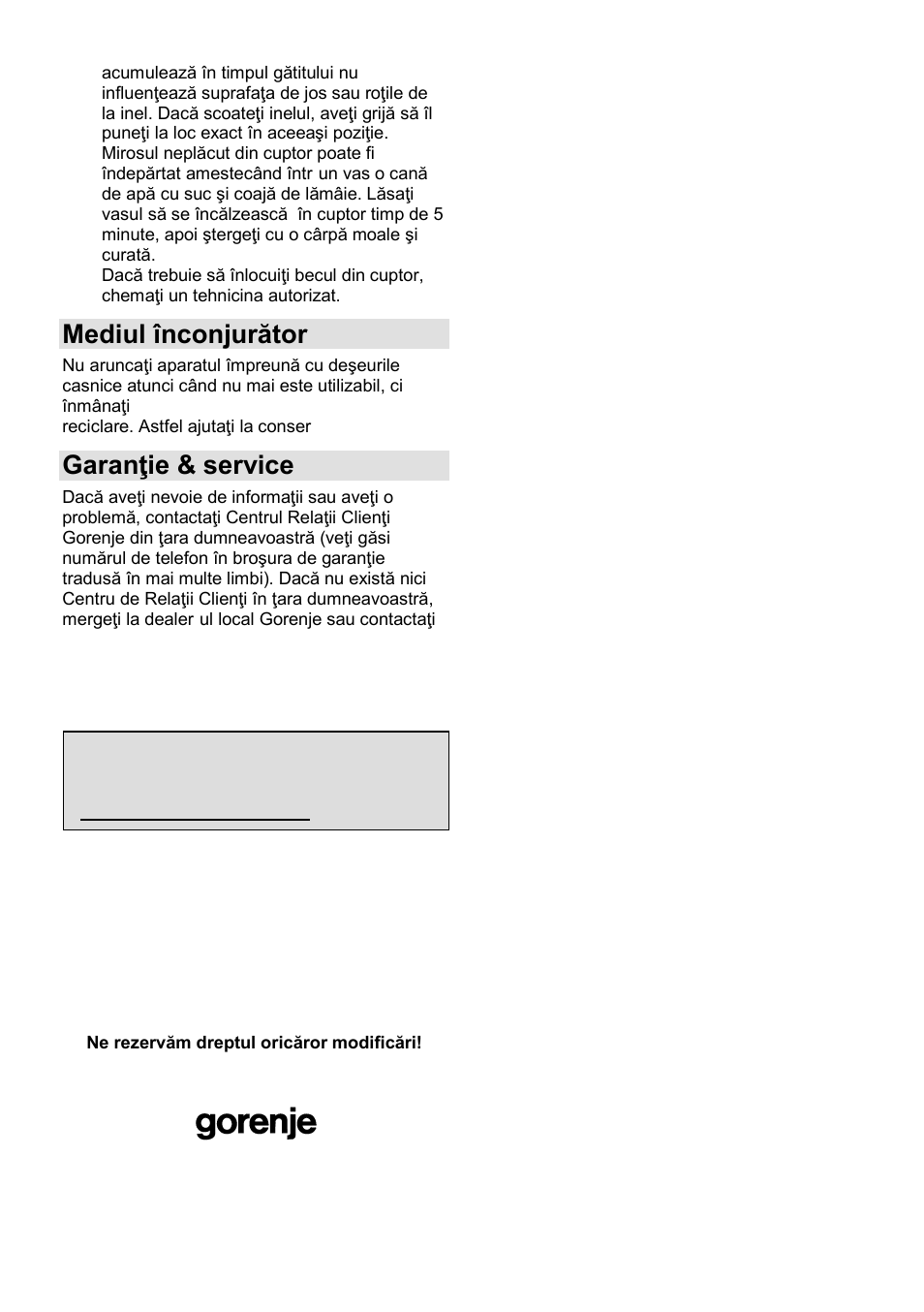 Mediul înconjurător, Garanŝie & service | Gorenje GMO-23 DGE User Manual | Page 76 / 168