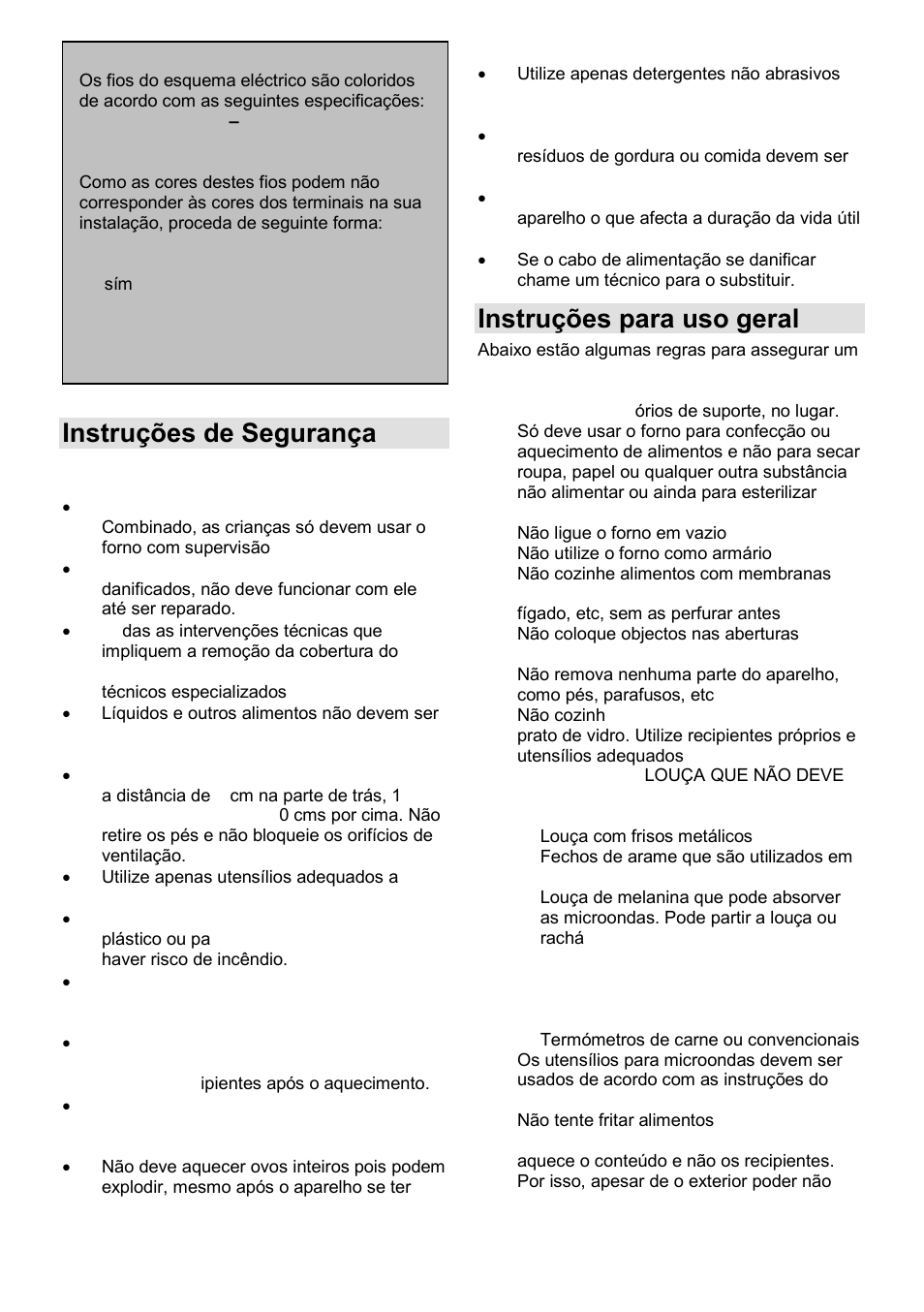 Instruções de segurança, Instruções para uso geral | Gorenje GMO-23 DGE User Manual | Page 78 / 168