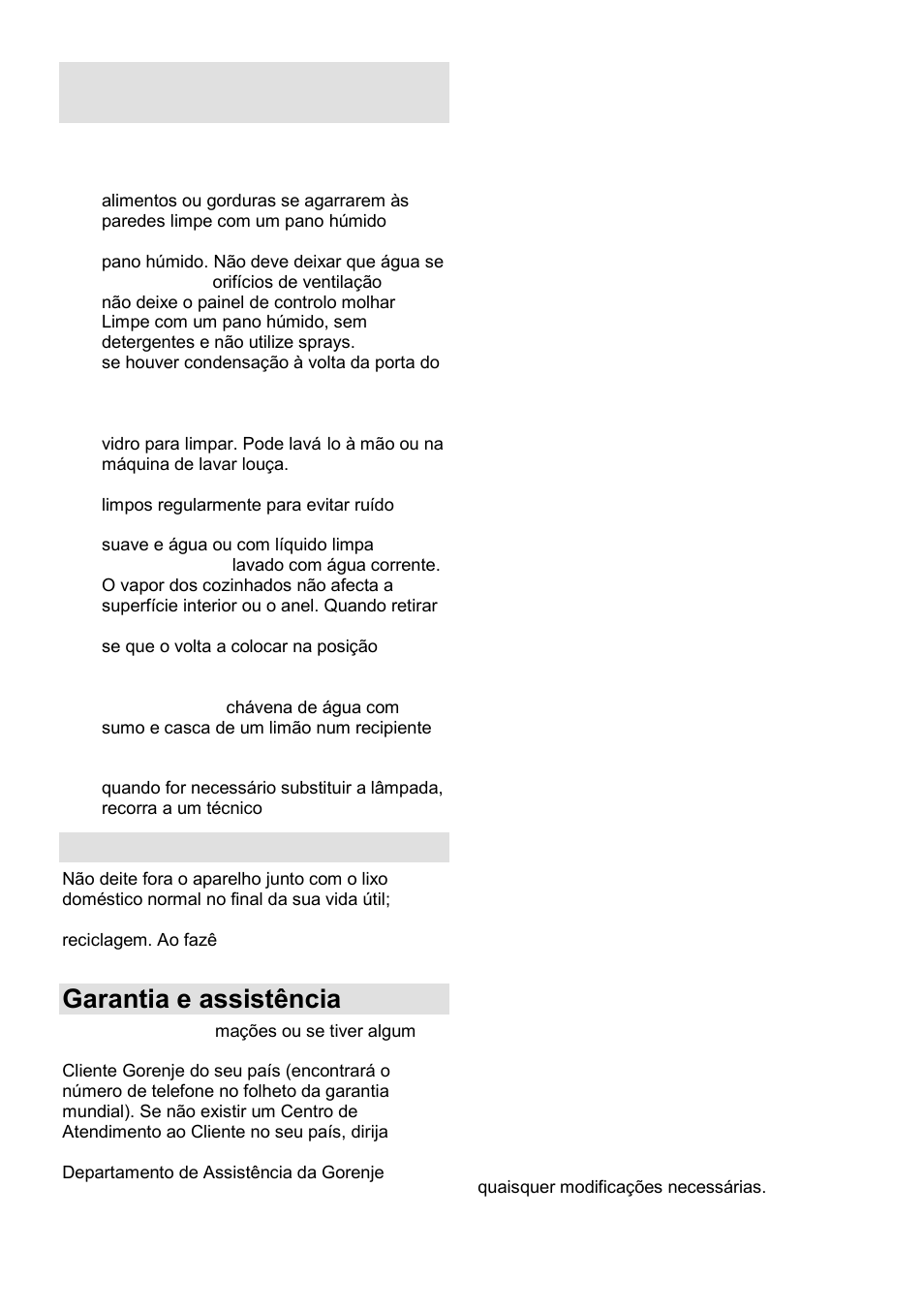 Cuidados com o seu microondas, Ambiente, Garantia e assistência | Gorenje GMO-23 DGE User Manual | Page 83 / 168