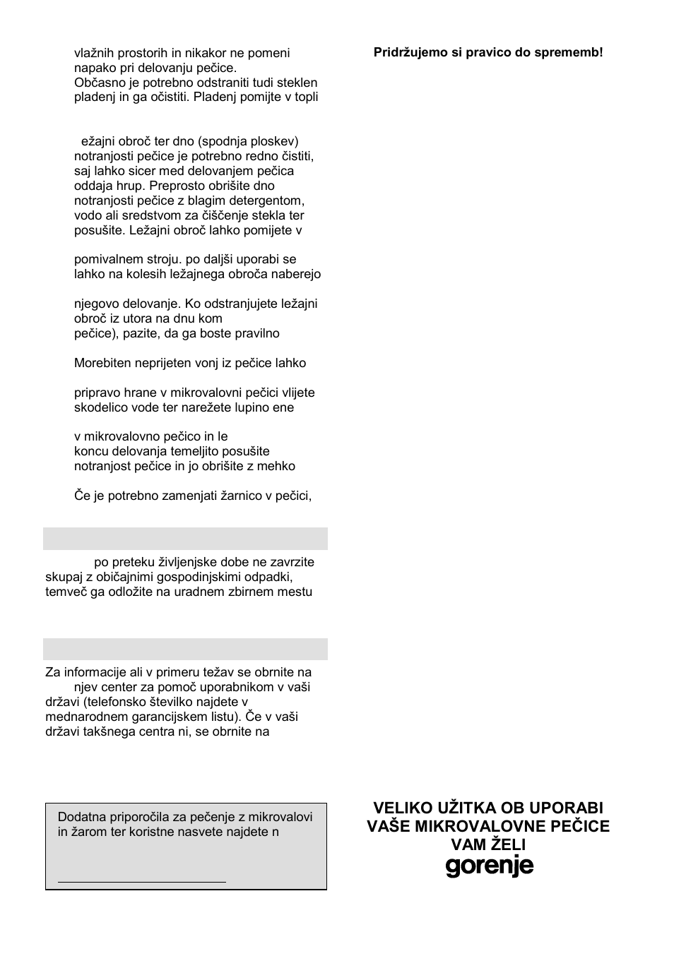Okolje, Garancija in servis | Gorenje GMO-23 DGE User Manual | Page 9 / 168