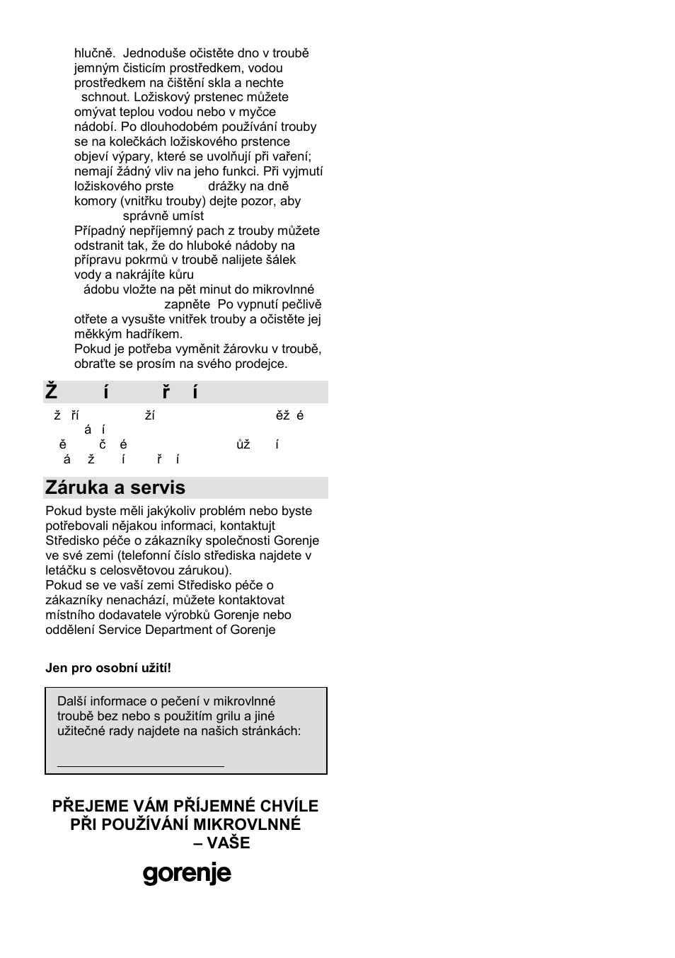 Ņivotní prostředí, Záruka a servis | Gorenje GMO-23 DGE User Manual | Page 97 / 168