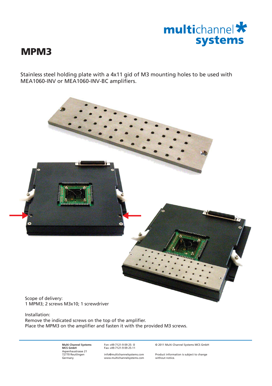 Multichannel Systems MPM3 User Manual | 1 page