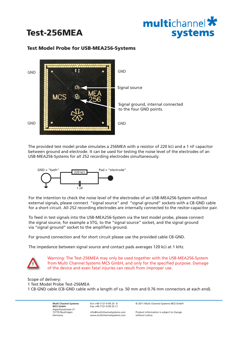 Multichannel Systems Test-256MEA User Manual | 1 page