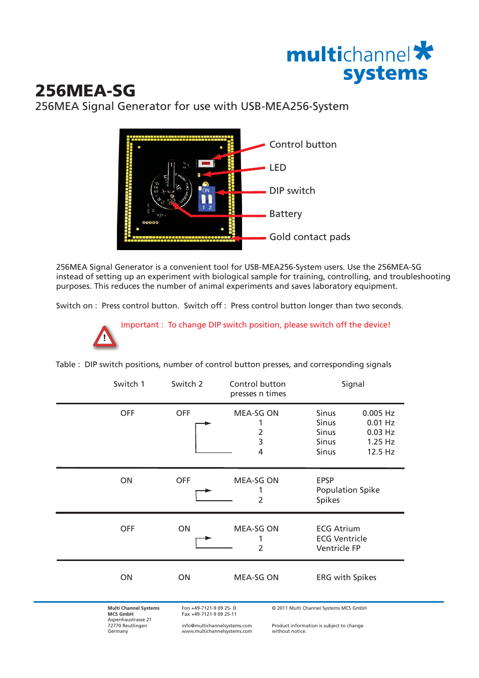 Multichannel Systems 256MEA-SG User Manual | 2 pages