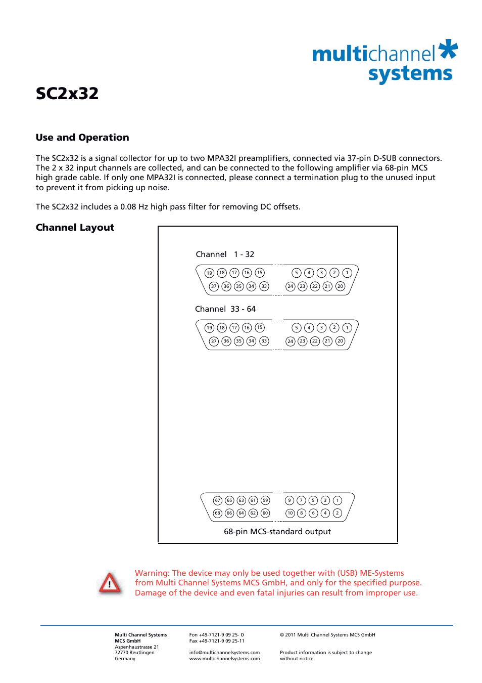 Multichannel Systems SC2x32 User Manual | 2 pages