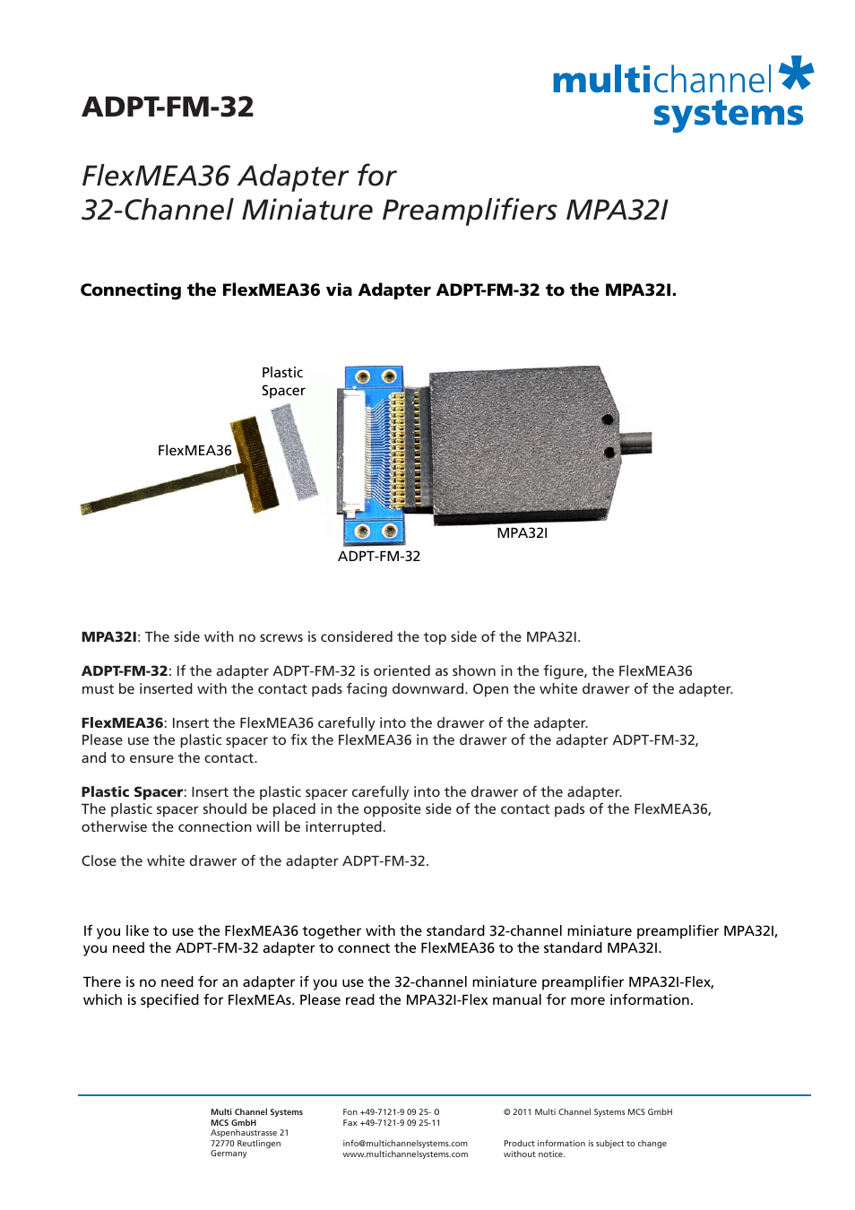 Multichannel Systems ADPT-FM-32 User Manual | 1 page