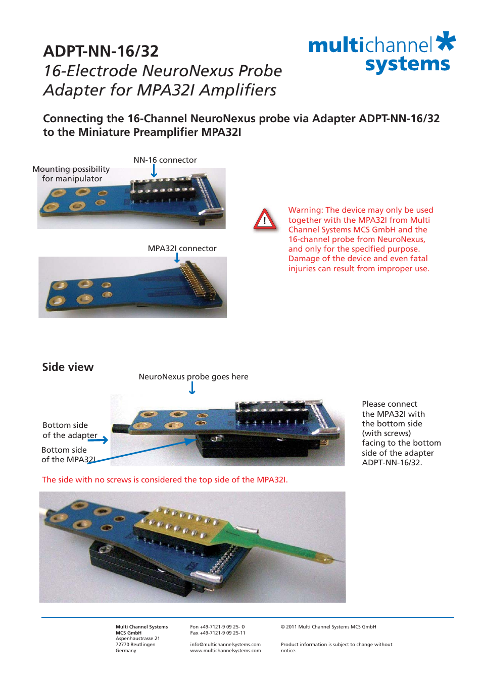 Multichannel Systems ADPT-NN-16-32 User Manual | 2 pages