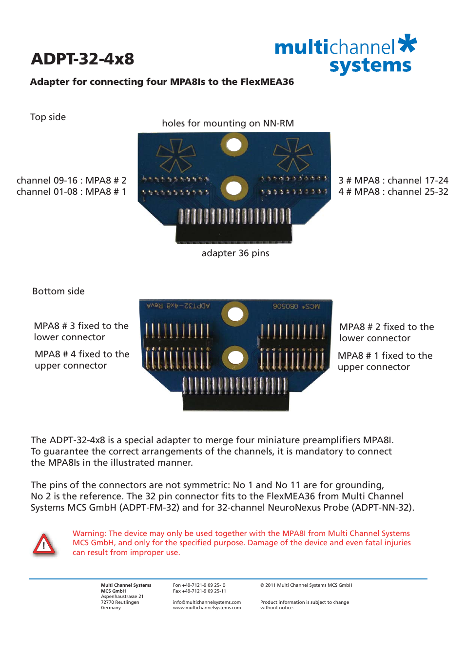 Multichannel Systems ADPT-32_4x8 User Manual | 2 pages