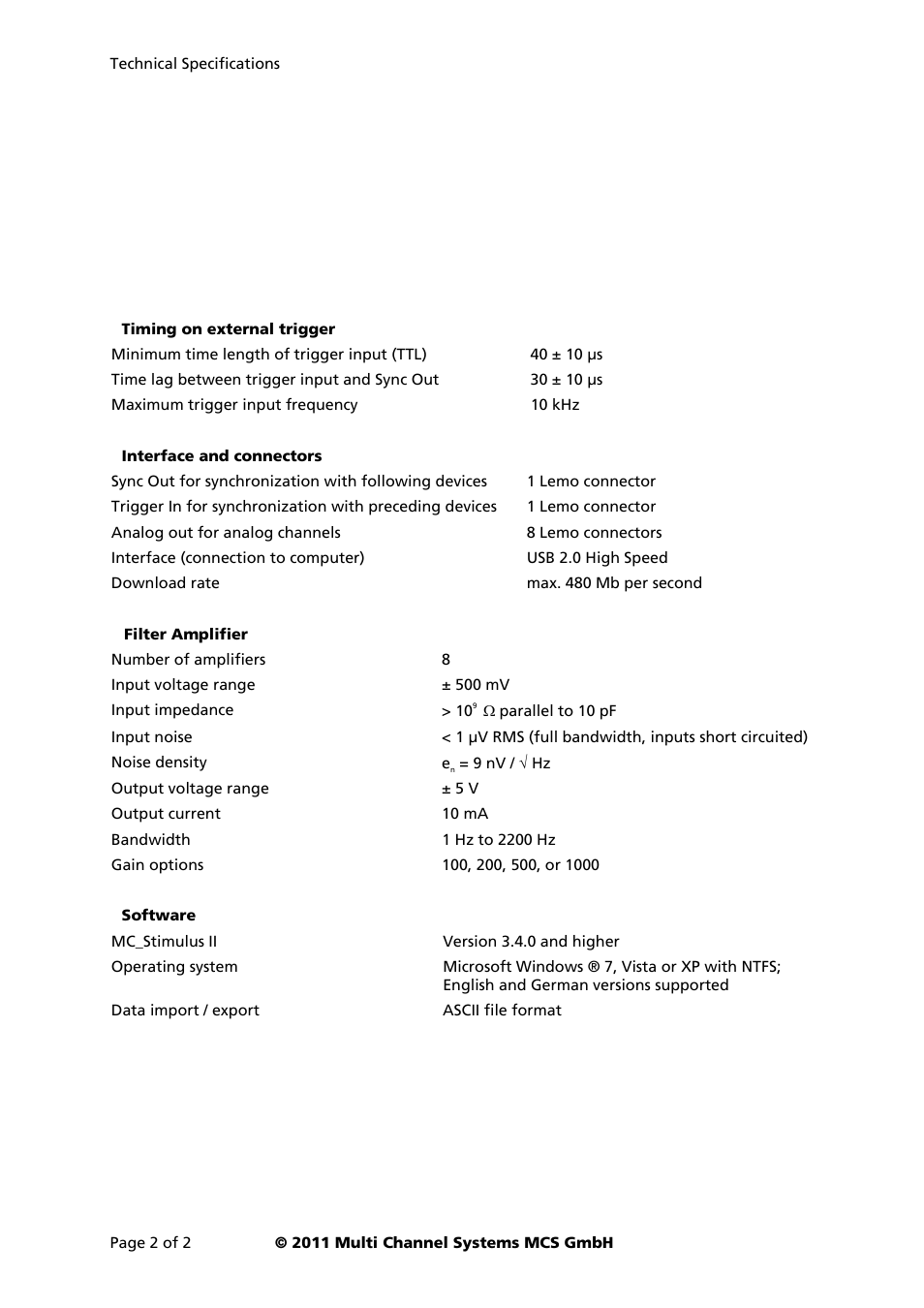 Multichannel Systems STG 3008-FA User Manual | Page 2 / 2