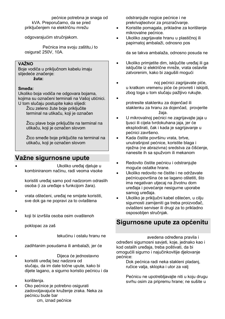 Vaņne sigurnosne upute, Sigurnosne upute za općenitu uporabu | Gorenje GMO-25 DGE User Manual | Page 11 / 160