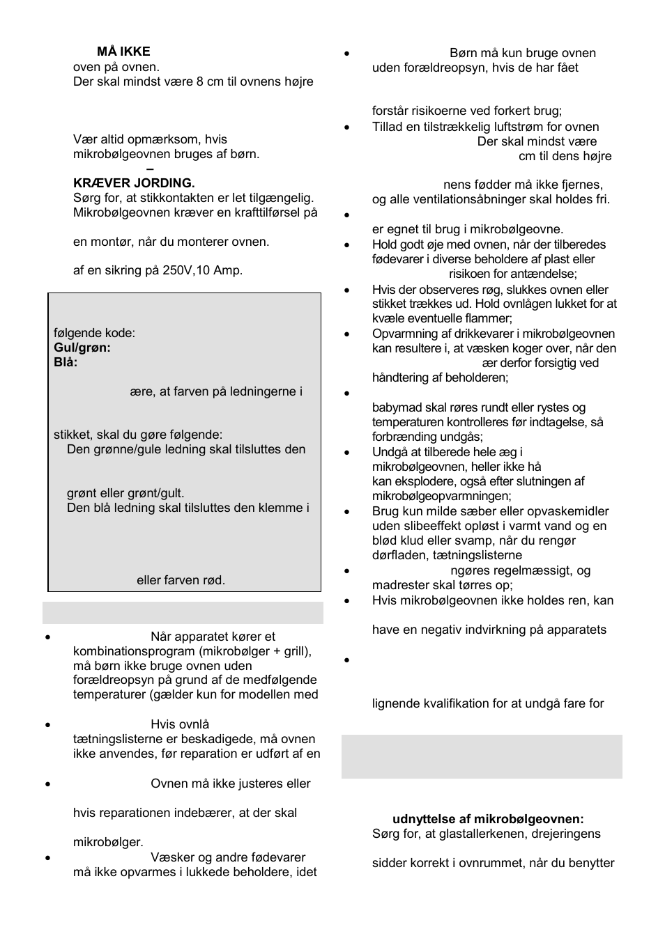 Vigtige sikkerhedsanvisninger, Sikkerhedsanvisninger ved almen brug | Gorenje GMO-25 DGE User Manual | Page 113 / 160