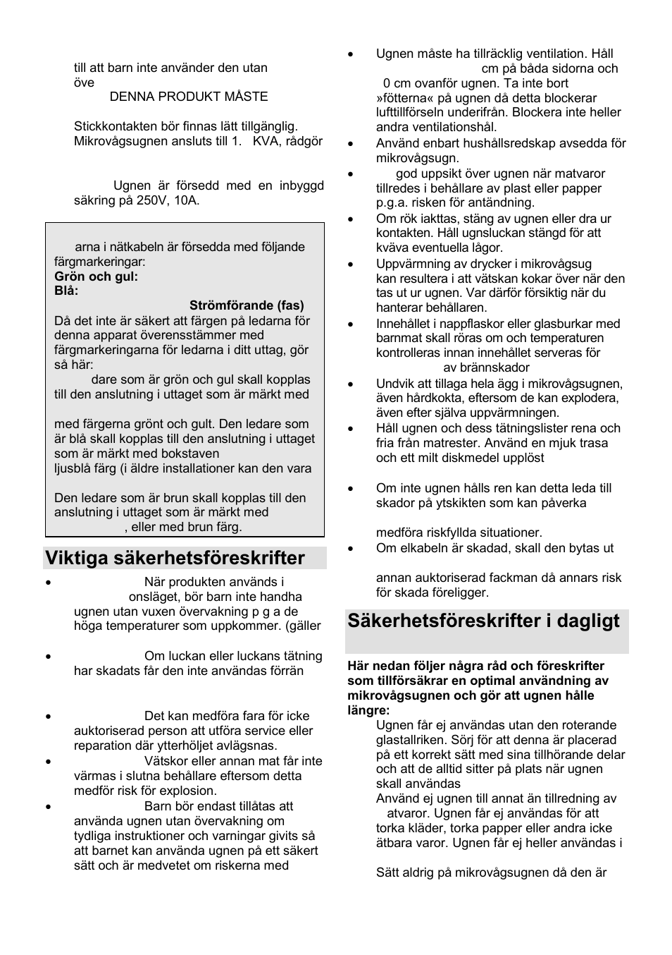 Viktiga säkerhetsföreskrifter, Säkerhetsföreskrifter i dagligt bruk | Gorenje GMO-25 DGE User Manual | Page 120 / 160