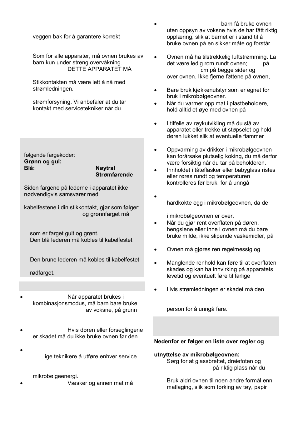 Viktig sikkerhetsinformasjon, Sikkerhetsinstruksjoner for vanlig bruk | Gorenje GMO-25 DGE User Manual | Page 127 / 160