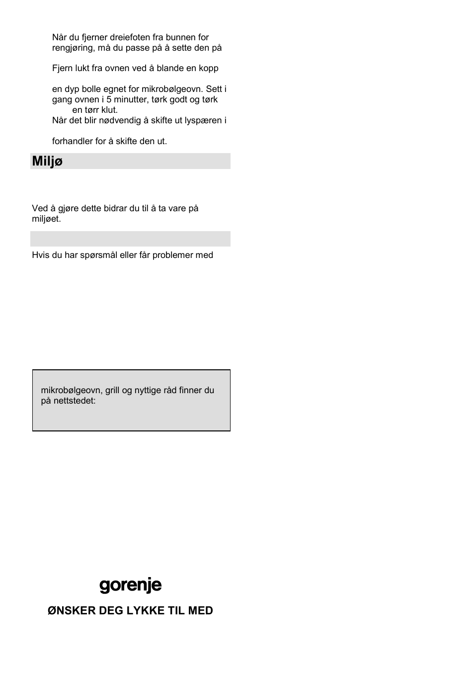 Miljø, Garanti og service | Gorenje GMO-25 DGE User Manual | Page 132 / 160