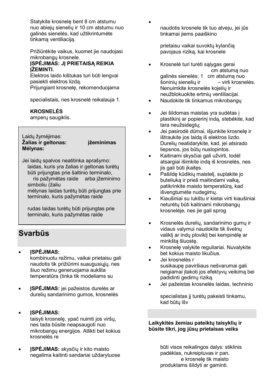 Svarbūs saugos reikalavimai, Saugumo instrukcijos | Gorenje GMO-25 DGE User Manual | Page 148 / 160