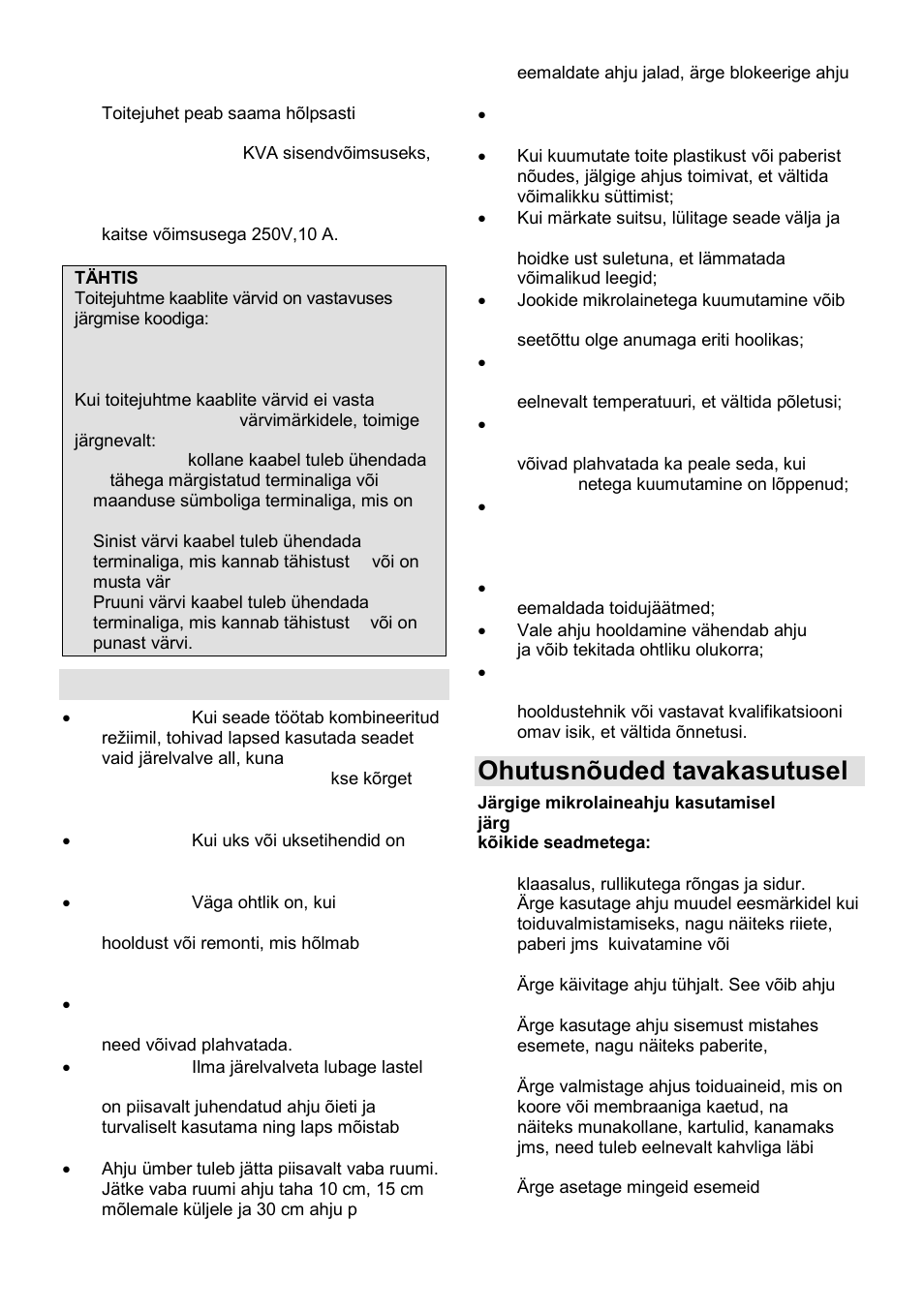 Olulised ohutusjuhised, Ohutusnõuded tavakasutusel | Gorenje GMO-25 DGE User Manual | Page 155 / 160