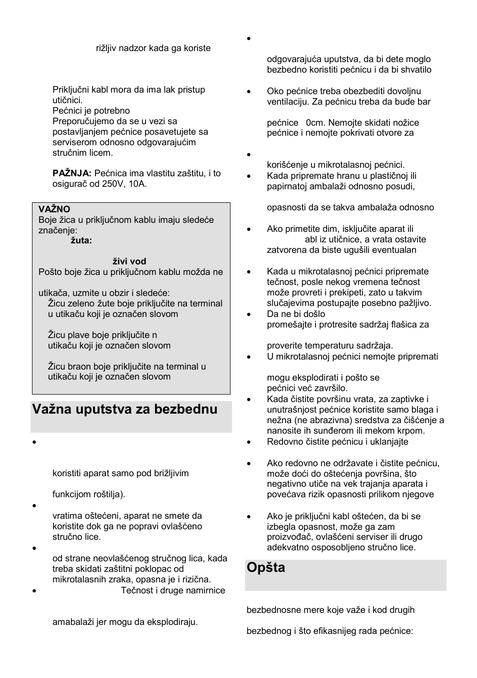 Vaņna uputstva za bezbednu upotrebu, Opńta uputstva za bezbednu upotrebu | Gorenje GMO-25 DGE User Manual | Page 18 / 160
