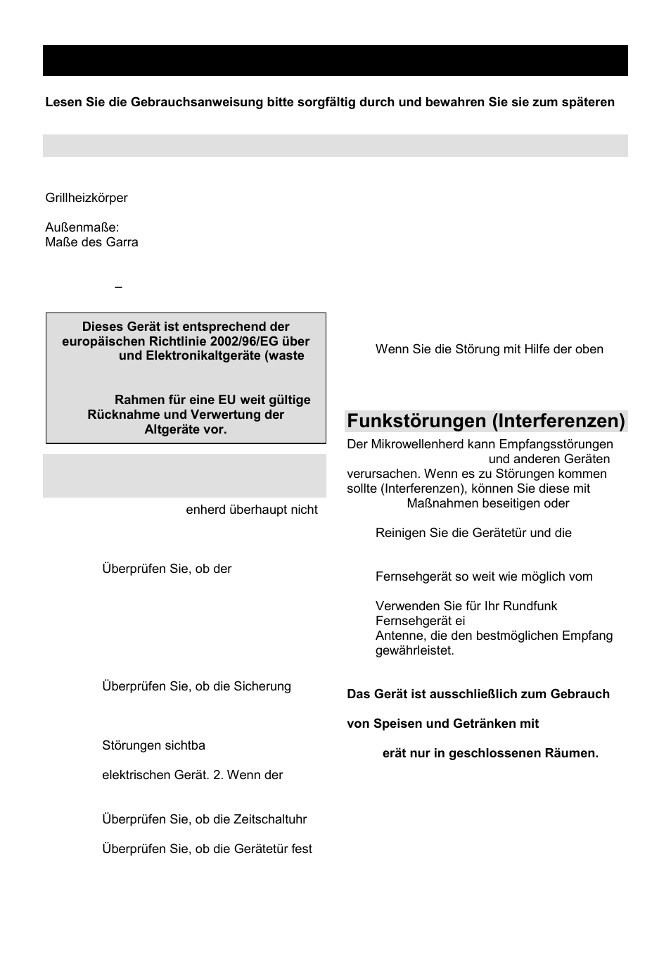 Gebrauchsanweisung de, Technische daten, Bevor sie den kundendienst anrufen | Funkstörungen (interferenzen) | Gorenje GMO-25 DGE User Manual | Page 39 / 160