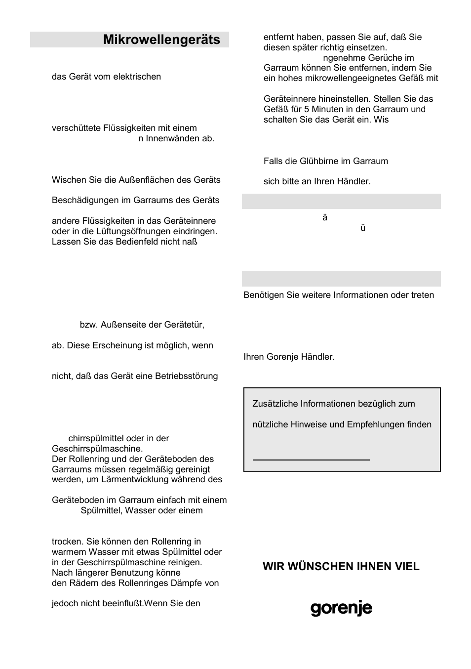 Pflege des mikrowellengeräts, Umweltschutz, Garantie und kundendienst | Gorenje GMO-25 DGE User Manual | Page 46 / 160