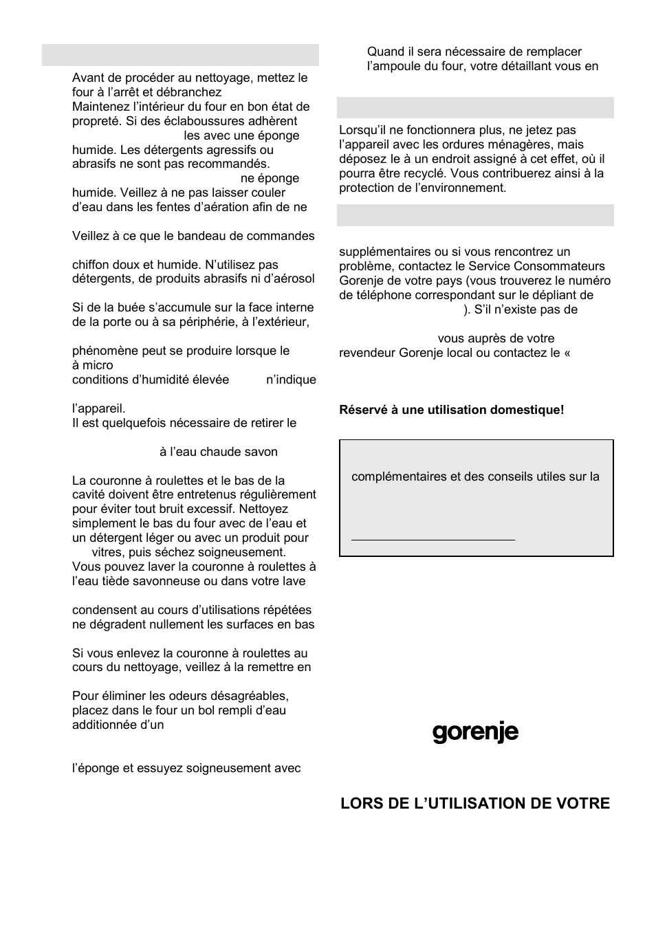Entretien et nettoyage, Environnement, Garantie et service | Gorenje GMO-25 DGE User Manual | Page 53 / 160