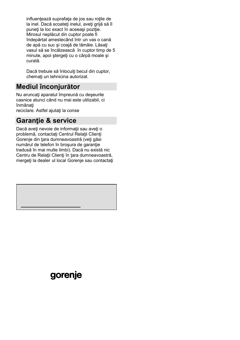Mediul înconjurător, Garanŝie & service | Gorenje GMO-25 DGE User Manual | Page 75 / 160