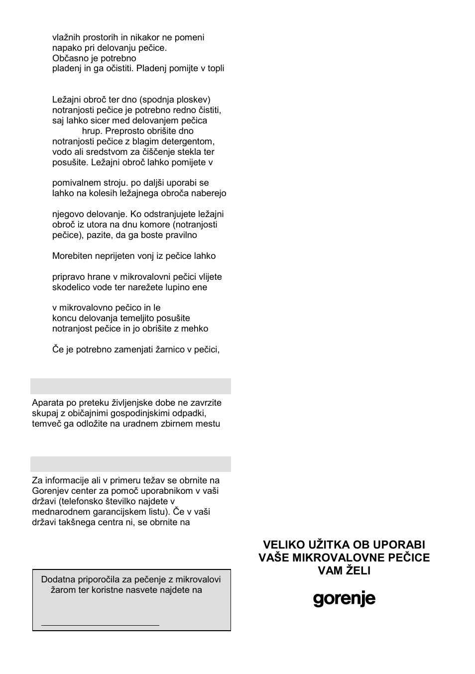 Okolje, Garancija in servis | Gorenje GMO-25 DGE User Manual | Page 9 / 160