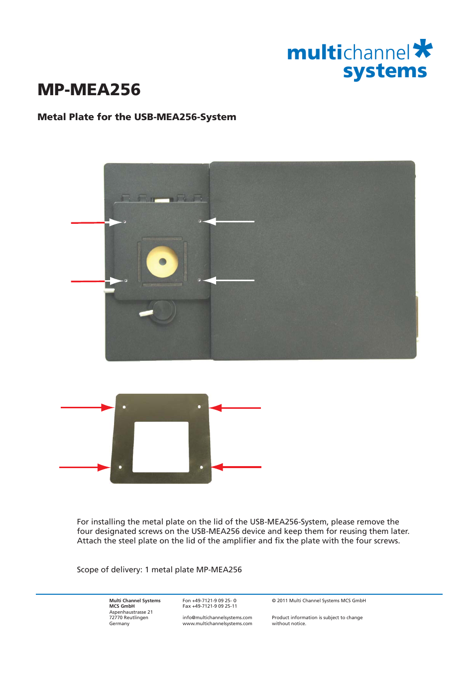 Multichannel Systems MP-USB-MEA256 User Manual | 1 page
