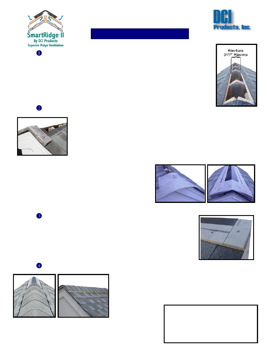 Instrucciones de instalación, Llama, Estaremos allí para ayudarte | DCI Products SmartRidge II User Manual | Page 2 / 2