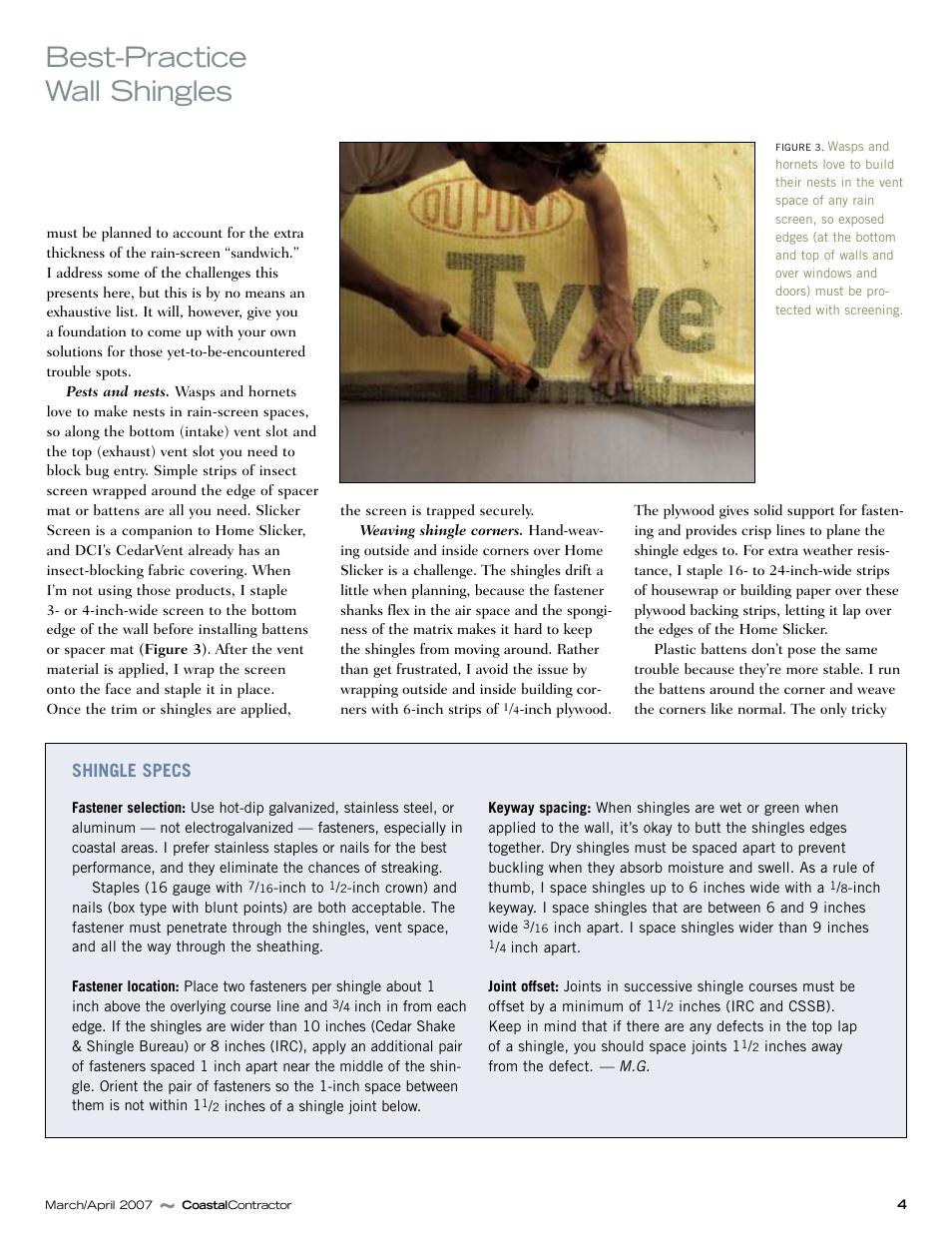 Best-practice wall shingles, Shingle specs | DCI Products RafterVent User Manual | Page 4 / 7