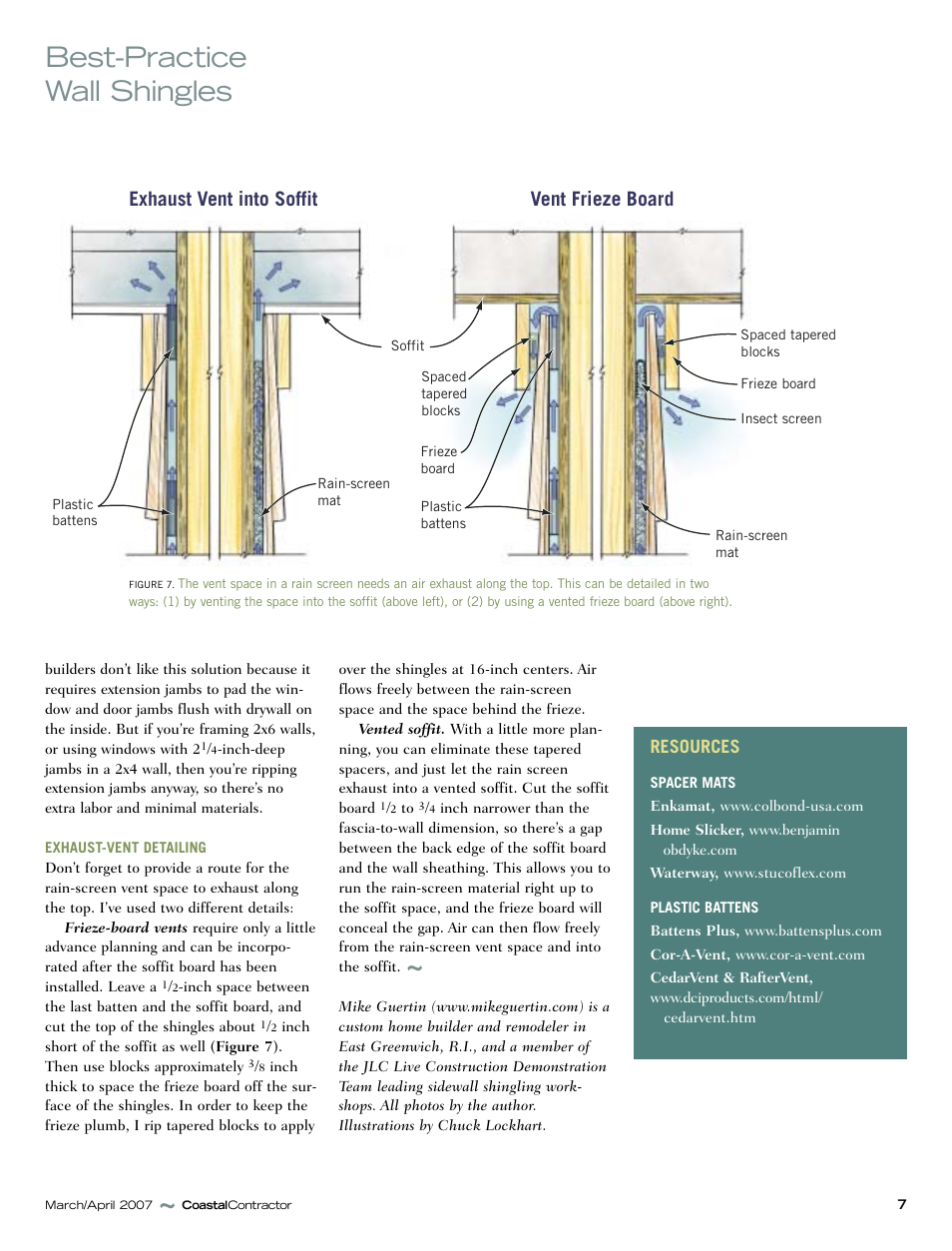 Best-practice wall shingles, Exhaust vent into soffit vent frieze board, Resources | DCI Products RafterVent User Manual | Page 7 / 7